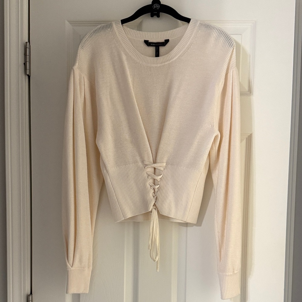 BCBGMaxAzria Cream Lace-Up Sweater